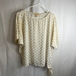 MICHAEL Michael Kors Womens Cream Gold Paisley Tie Sleeve Top Medium